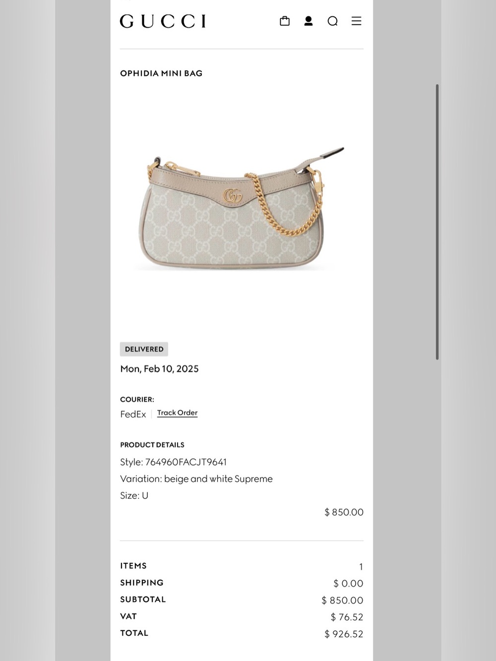 Gucci Beige and White Mini Ophidia Shoulder Bag with Gold Chain